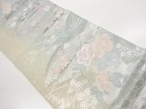 紗 扇に花々模様織出し袋帯